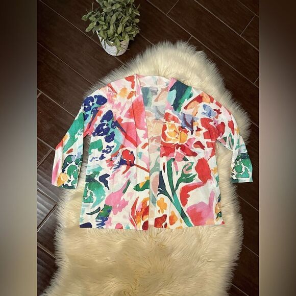 Chico’s sweater open cardigan floral sz Med 12/14 - Picture 1 of 8